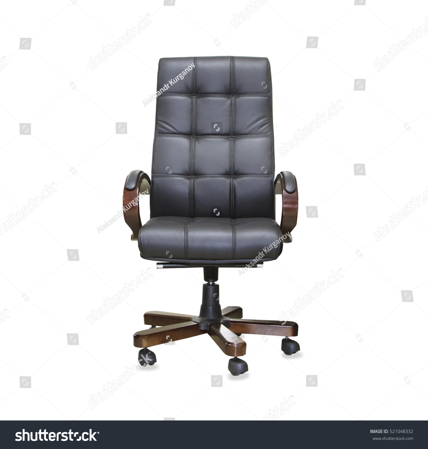 The office chair from black leather. Isolated #521048332