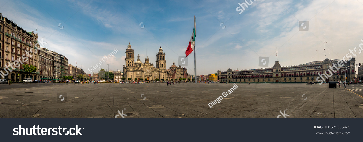 Panoramic view of Zocalo and Cathedral - Mexico City, Mexico #521555845