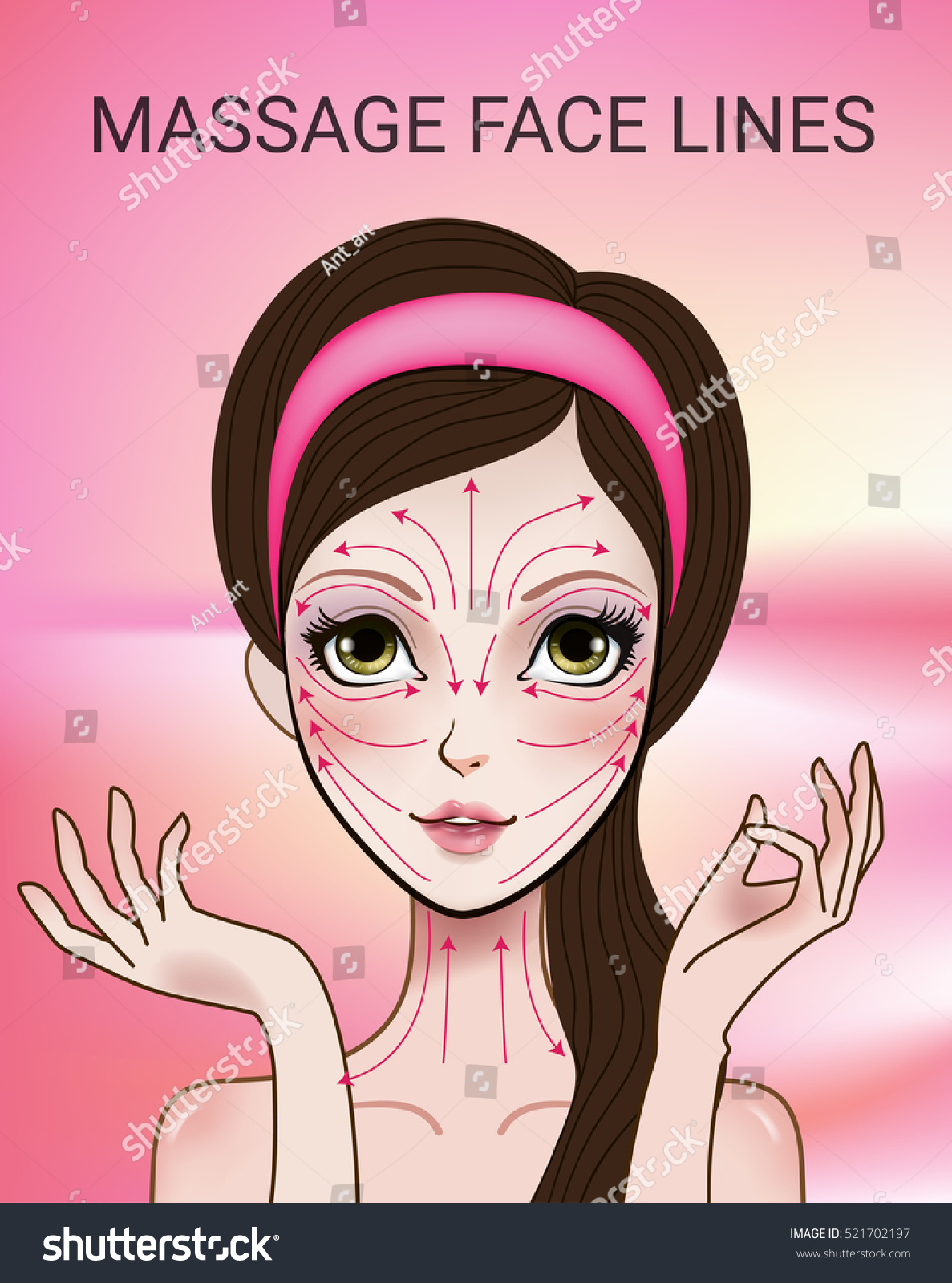 Vector Illustration With Face Massage Lines Royalty Free Stock Vector 521702197 
