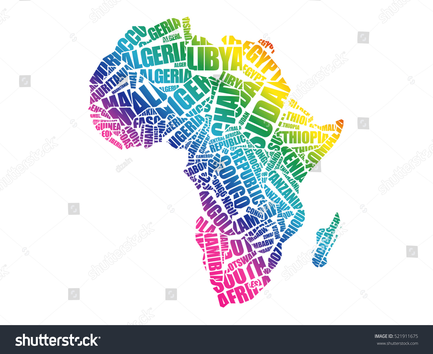 African countries Map in Typography word cloud - Royalty Free Stock ...