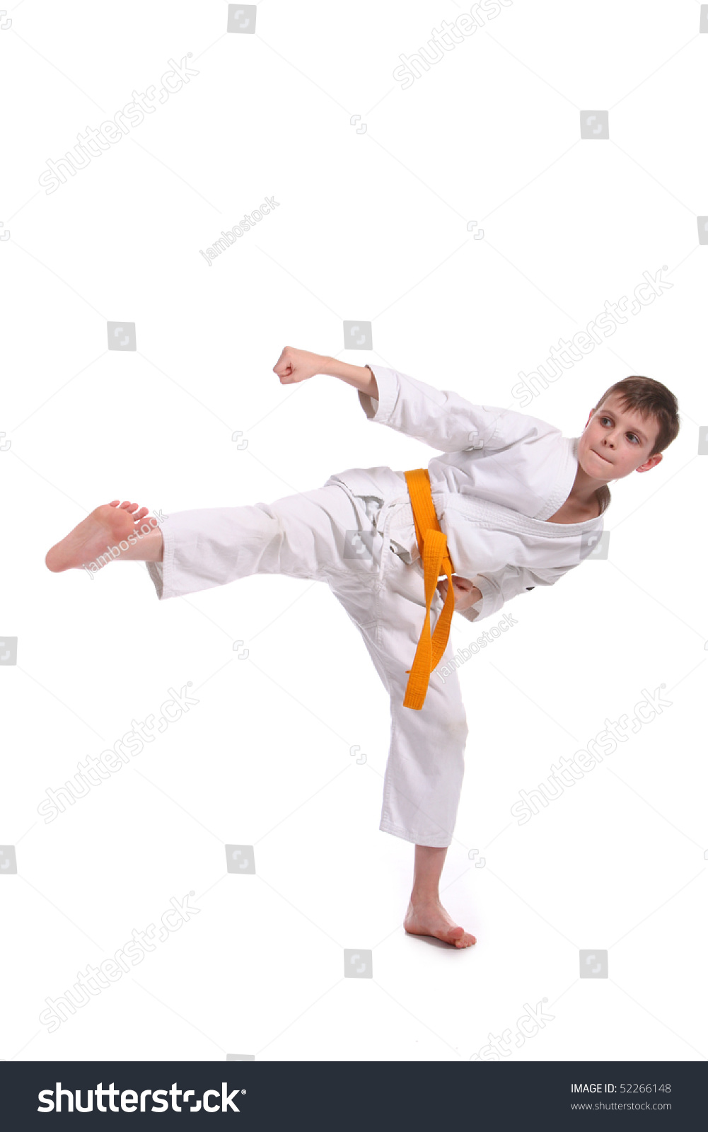 Little boy (child) practice karate isolated on white background #52266148