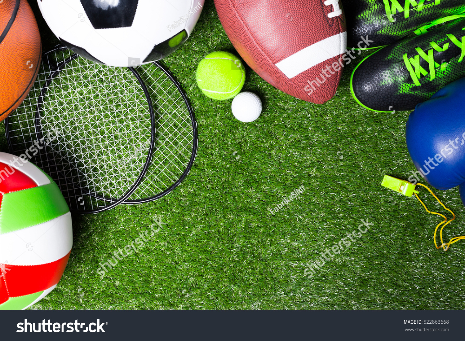 Various sport tools on grass #522863668