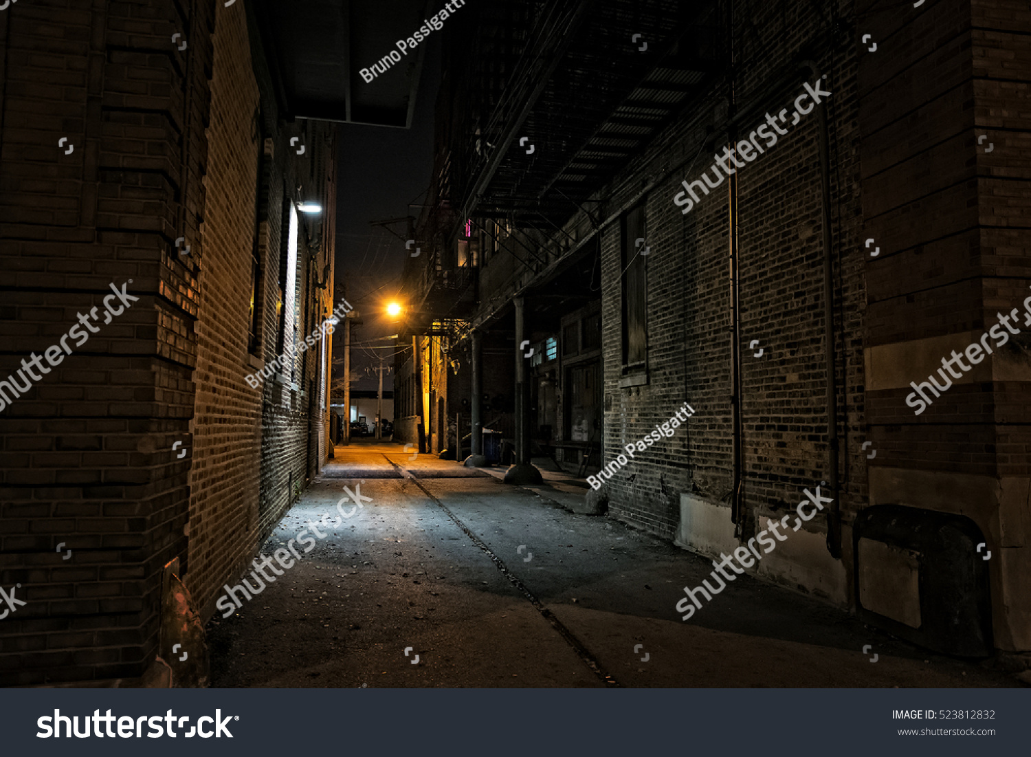 Dark urban city alley at night #523812832