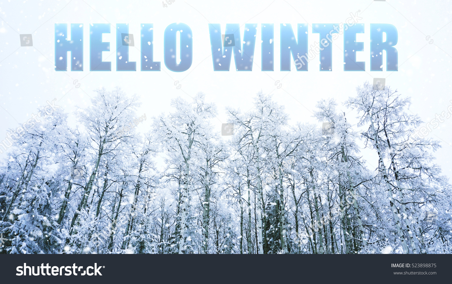 Hello WINTER words on winter background #523898875