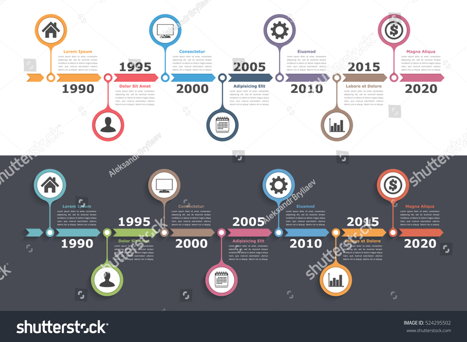 Timeline infographics design with arrows, workflow or process diagram, flowchart, vector eps10 illustration #524295502