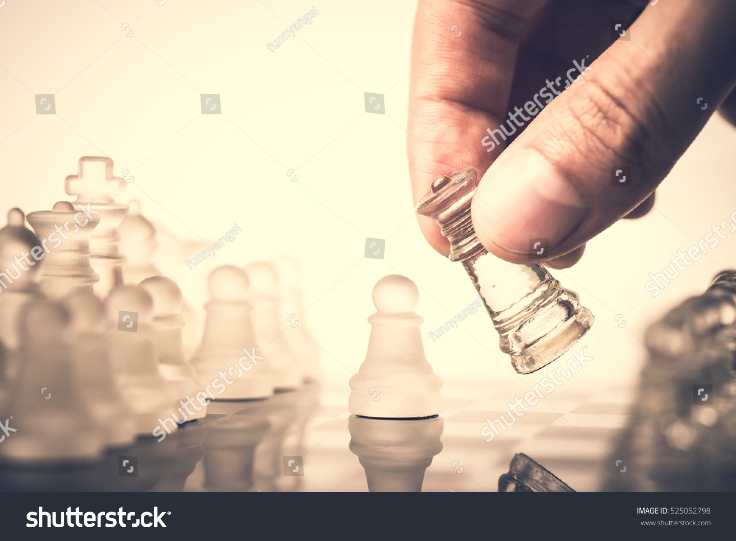 Chess. Strategy game. Competition success play. Intelligence challenge concept. King move on chessboard. White and black pawn on board. Business leadership. Leisure sport. #525052798