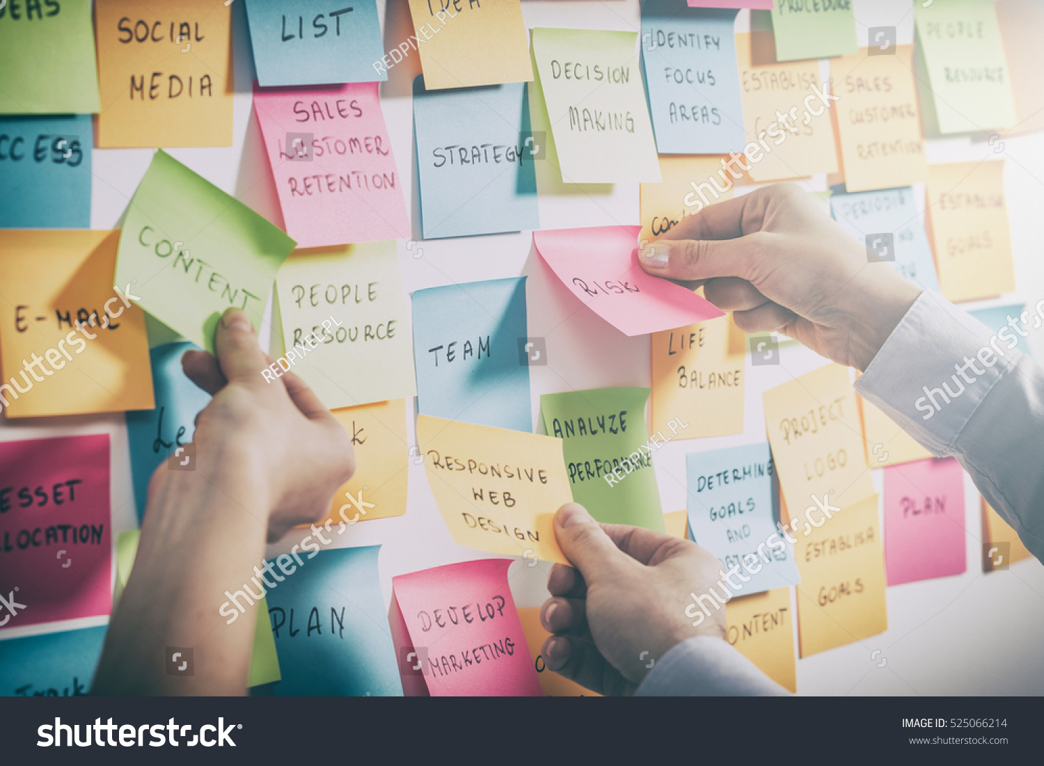 brainstorming brainstorm strategy workshop business note notes sticky - stock image #525066214