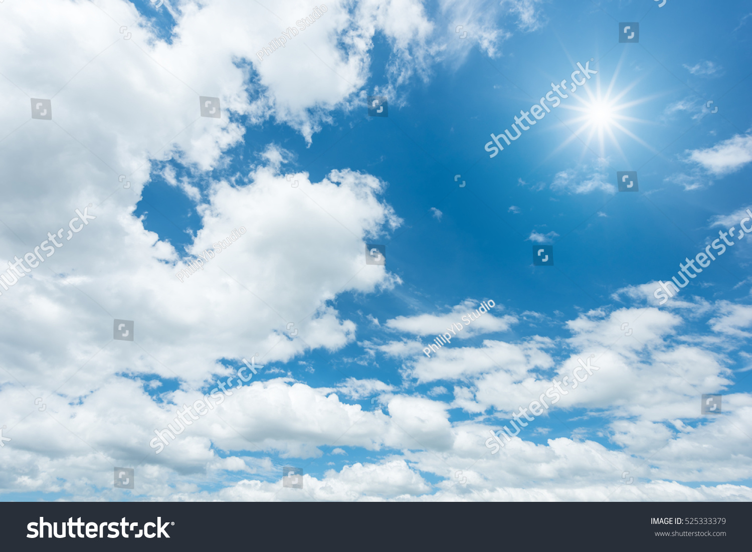 Blue sky with clouds and sun reflection #525333379