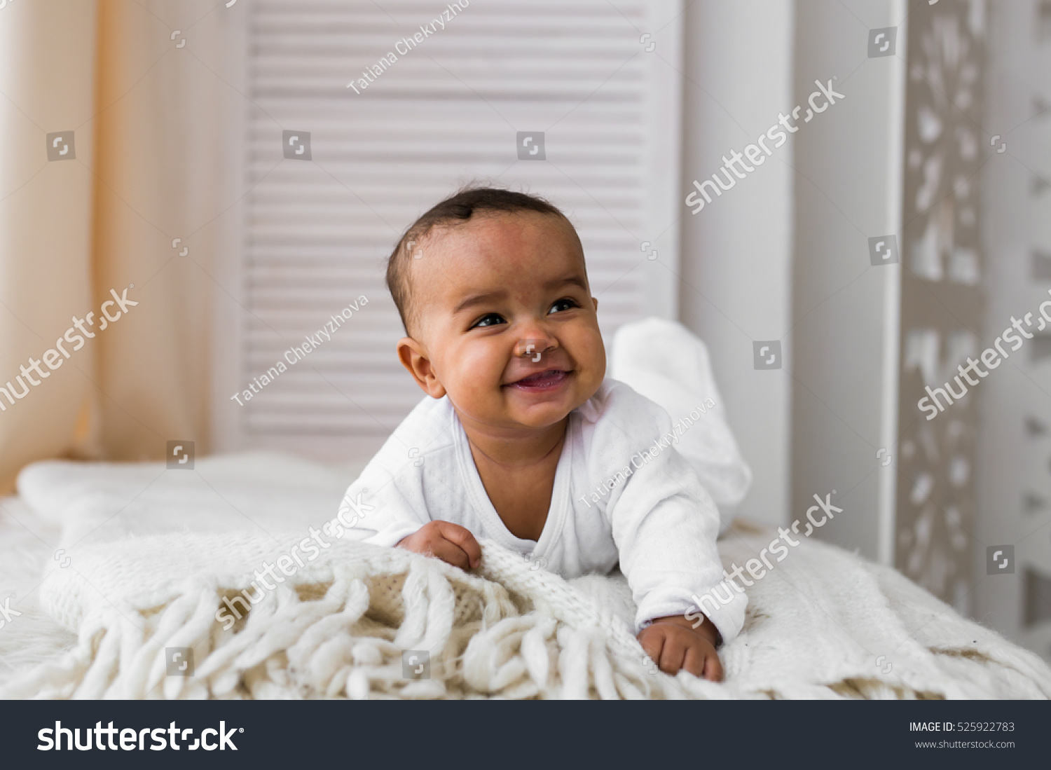 Adorable little african american baby boy laughing - Black people #525922783