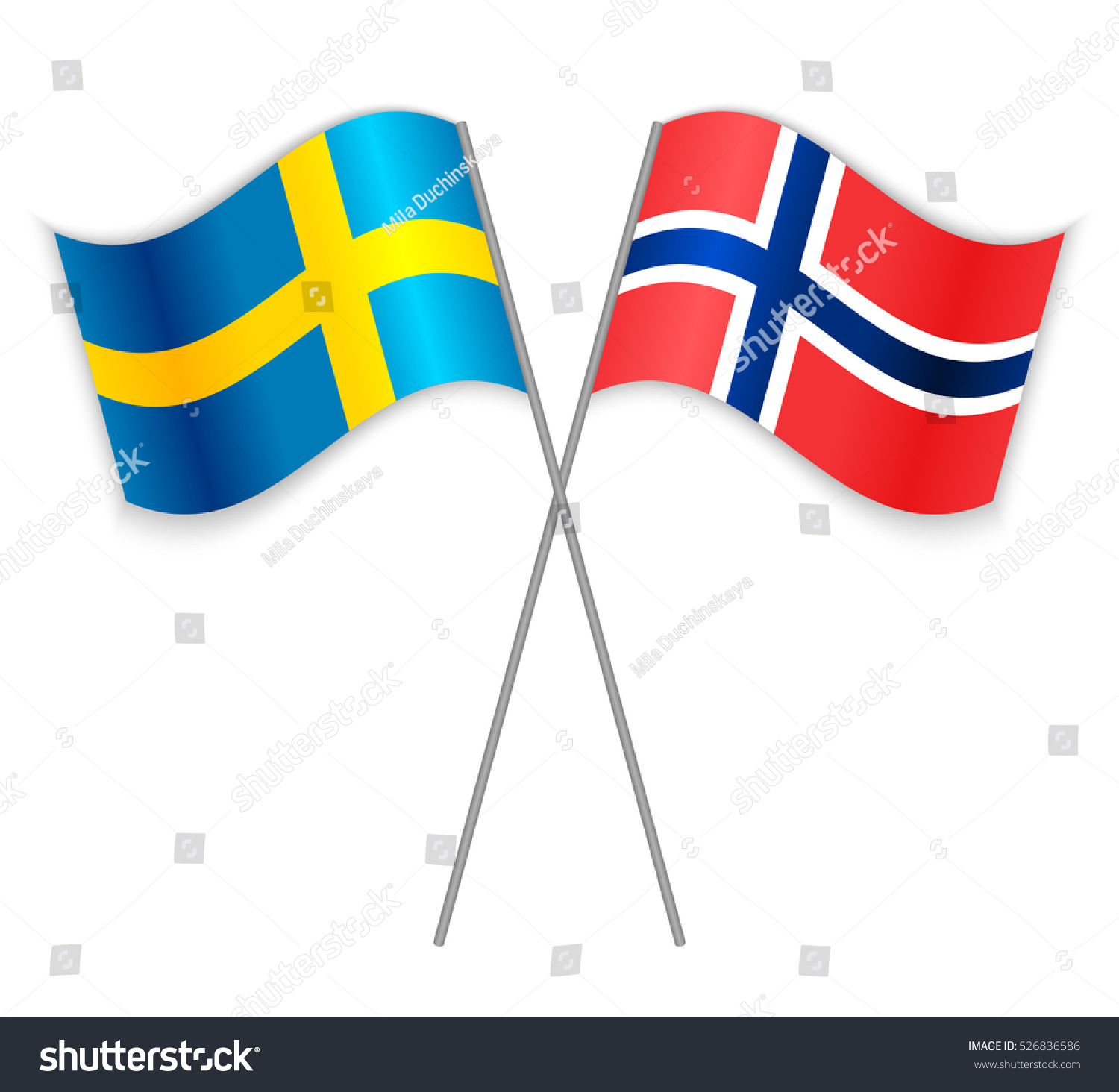 Swedish And Norwegian Crossed Flags Sweden Royalty Free Stock Vector 526836586