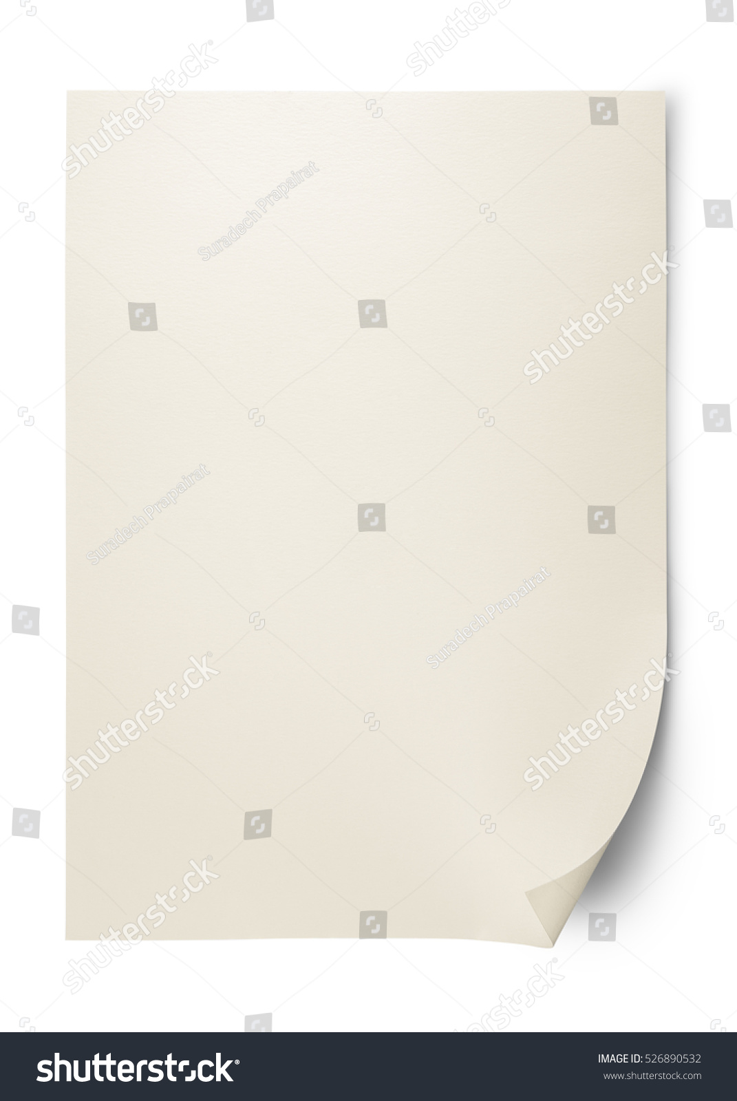 Isolated shot of blank paper on white background and shadow with clipping path #526890532