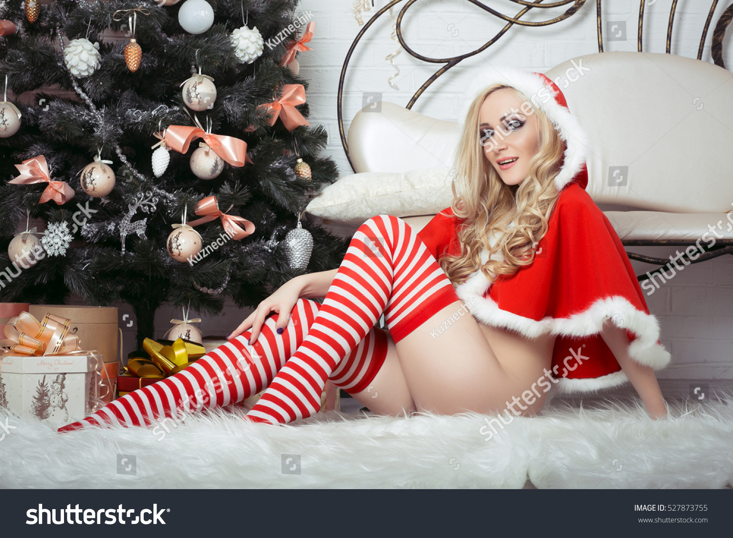 Sexy red stockings on a beauty