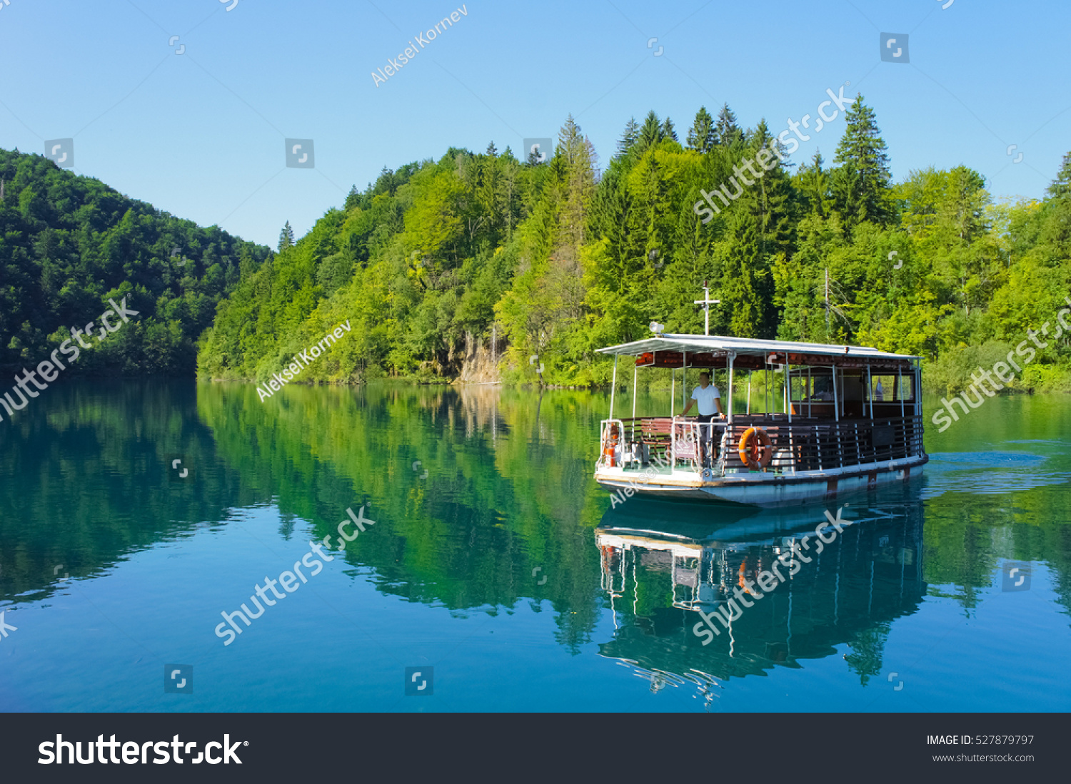 River boat at Plitvice Lakes National Park, Croatia.  #527879797