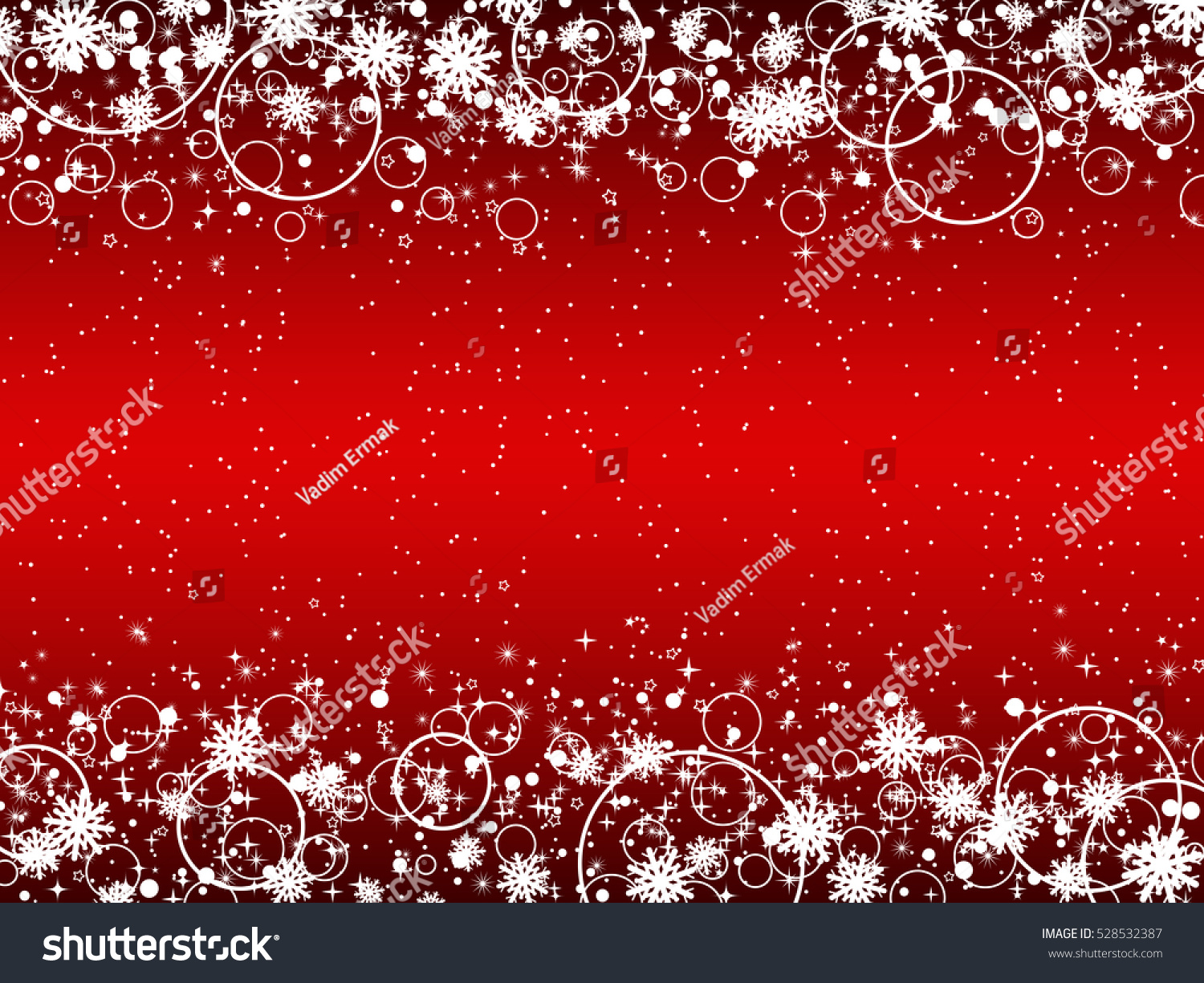 Christmas and New Year red vector background with snowflakes, stars and rings. #528532387