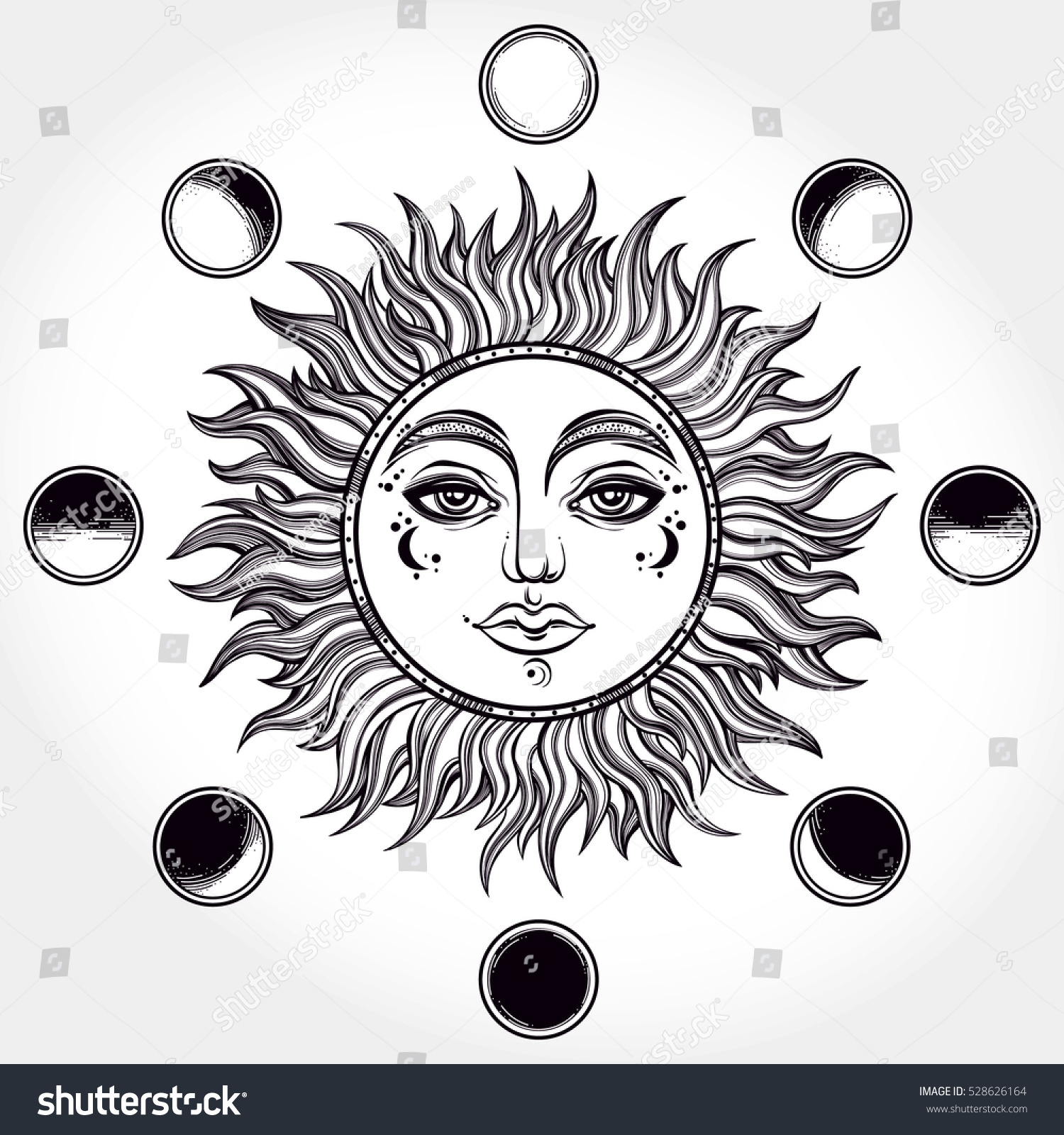Vintage Elegant Hand Draw Work Of Sun Moon Royalty Free Stock Vector Avopix Com