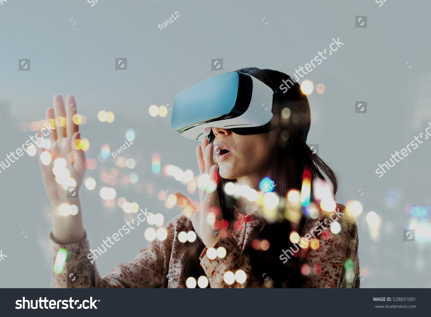 Woman with glasses of virtual reality. Future technology concept. #528831091