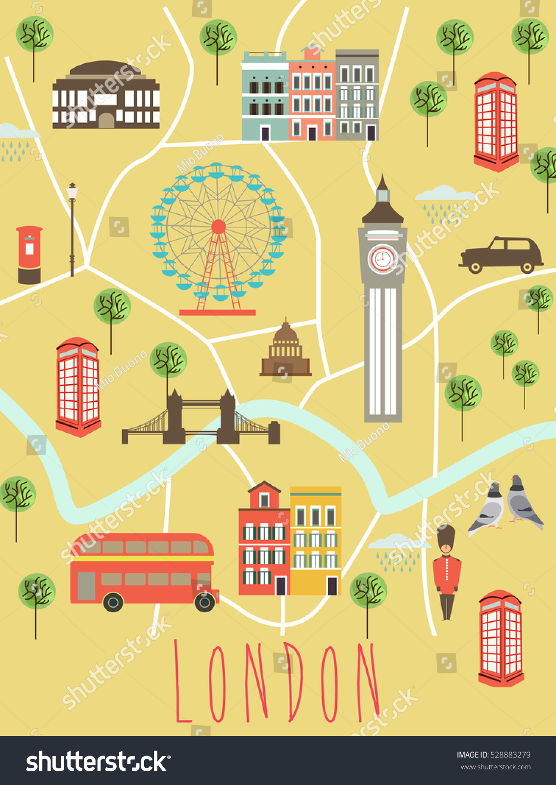 Illustrated map of London. Travel map. Vector - Royalty Free Stock ...