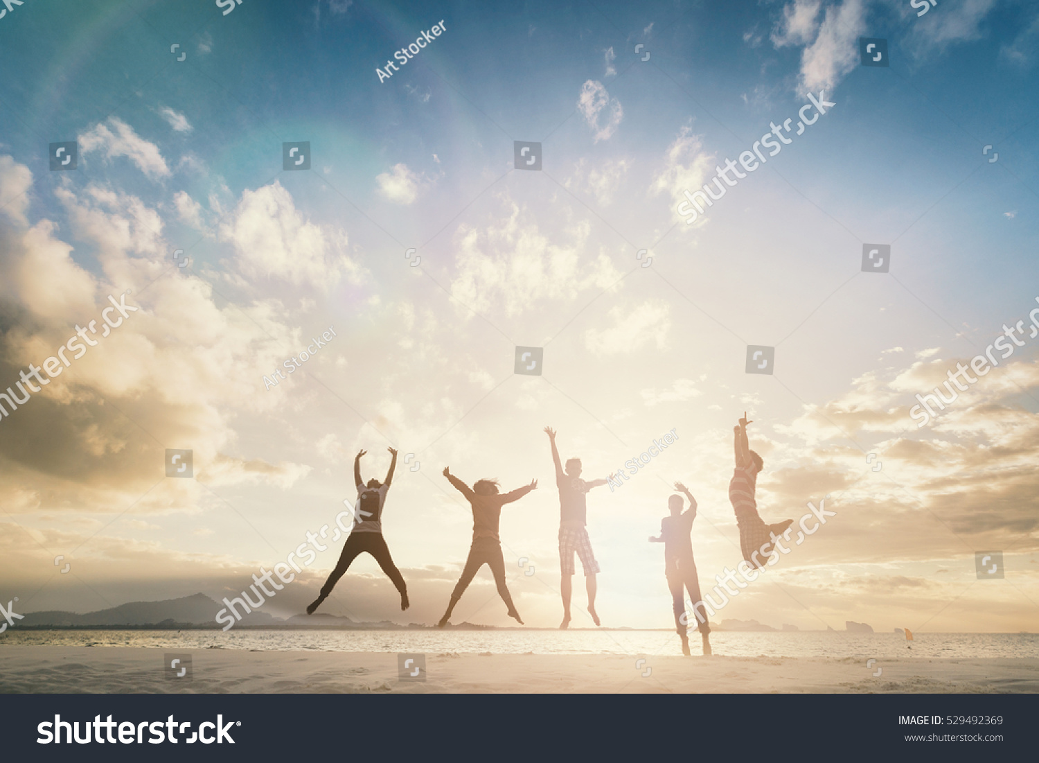 Happy family people feel enjoy celebrate life on great well healthy wellbeing concept victory together hope freedom. Leader mlm business team travel on new workplace in morning landscape summer time. #529492369