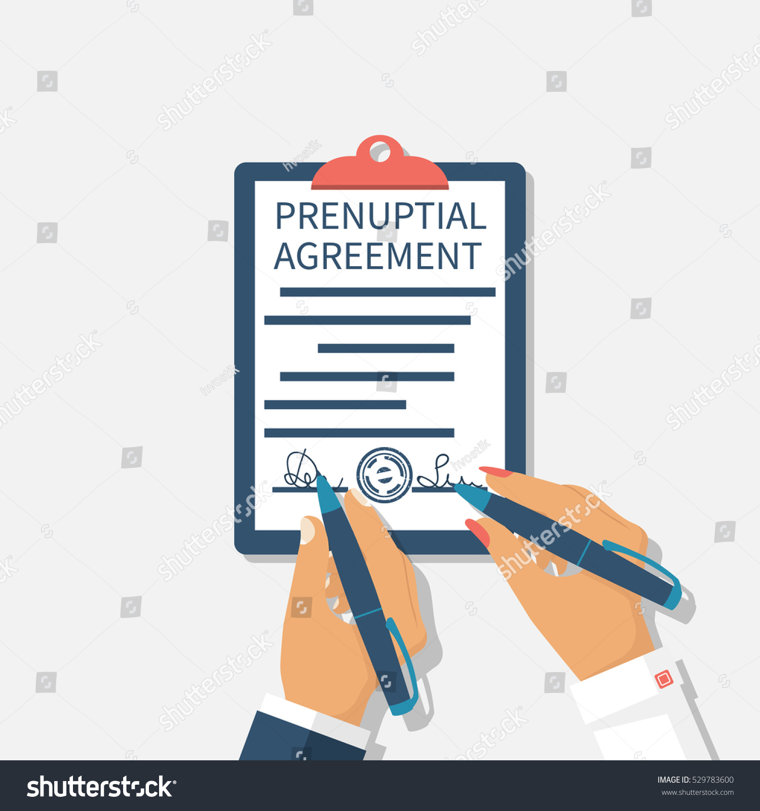 Man And Woman Sign Prenuptial Agreement Royalty Free Stock Vector 529783600 1809