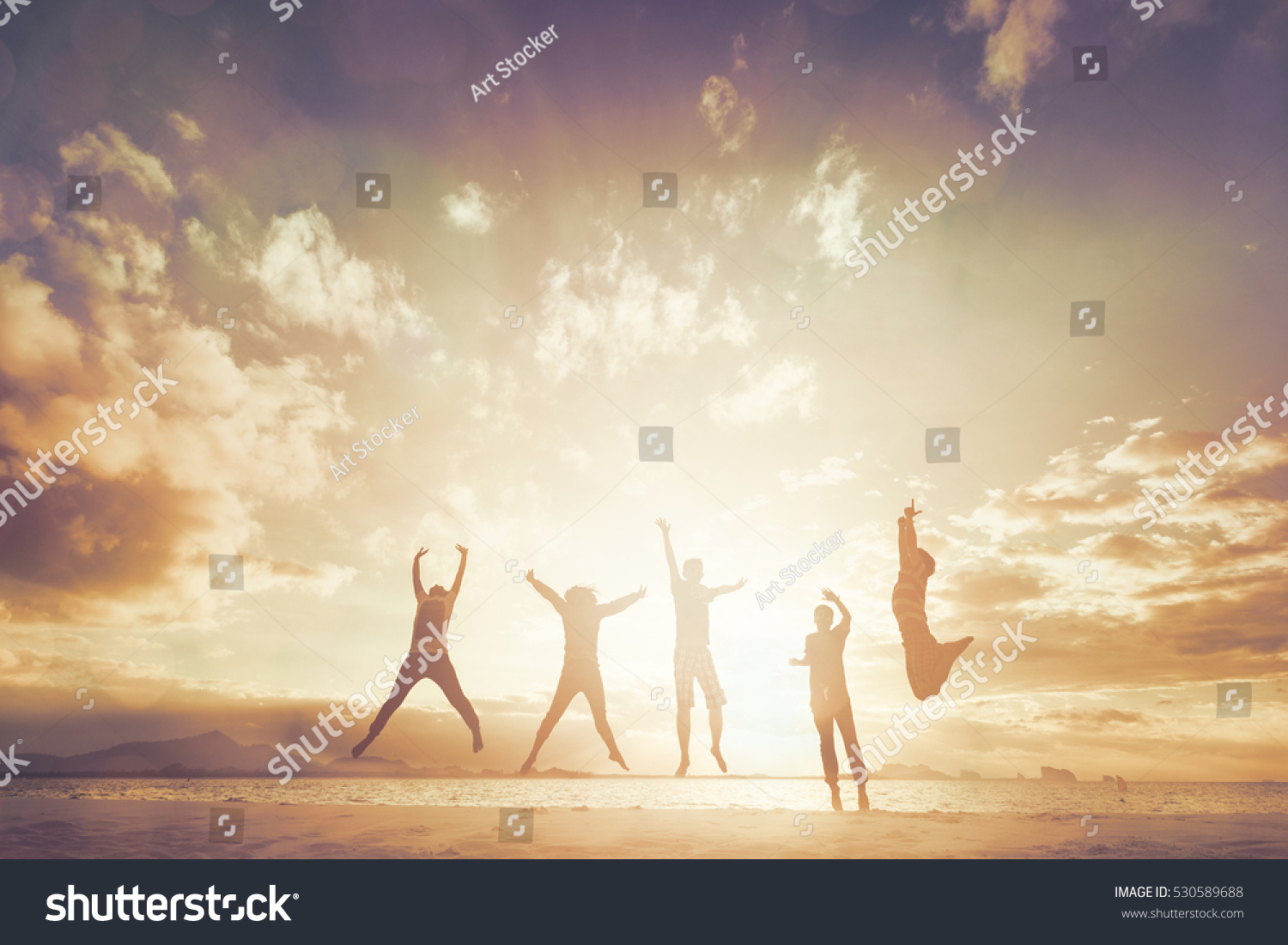People insurance team feel enjoy meeting and retreat of friend support celebrate win freedom financial in morning landscape weekend concept for good family life travel day, happy sun wellness future  #530589688