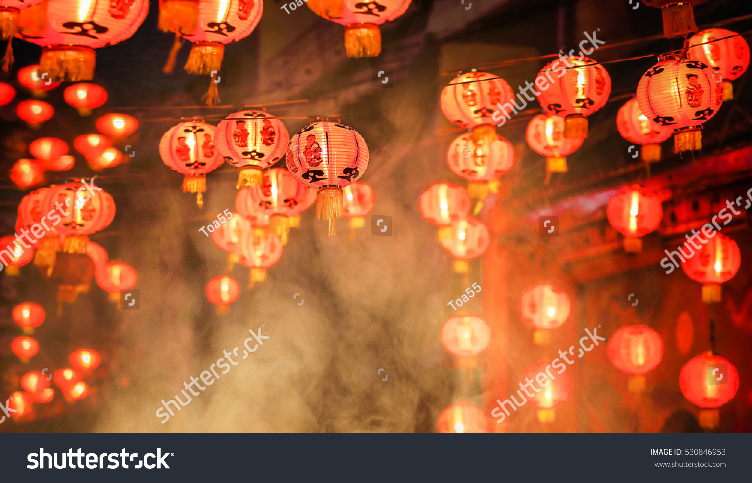 Chinese new year lanterns in chinatown, firecracker celebration #530846953