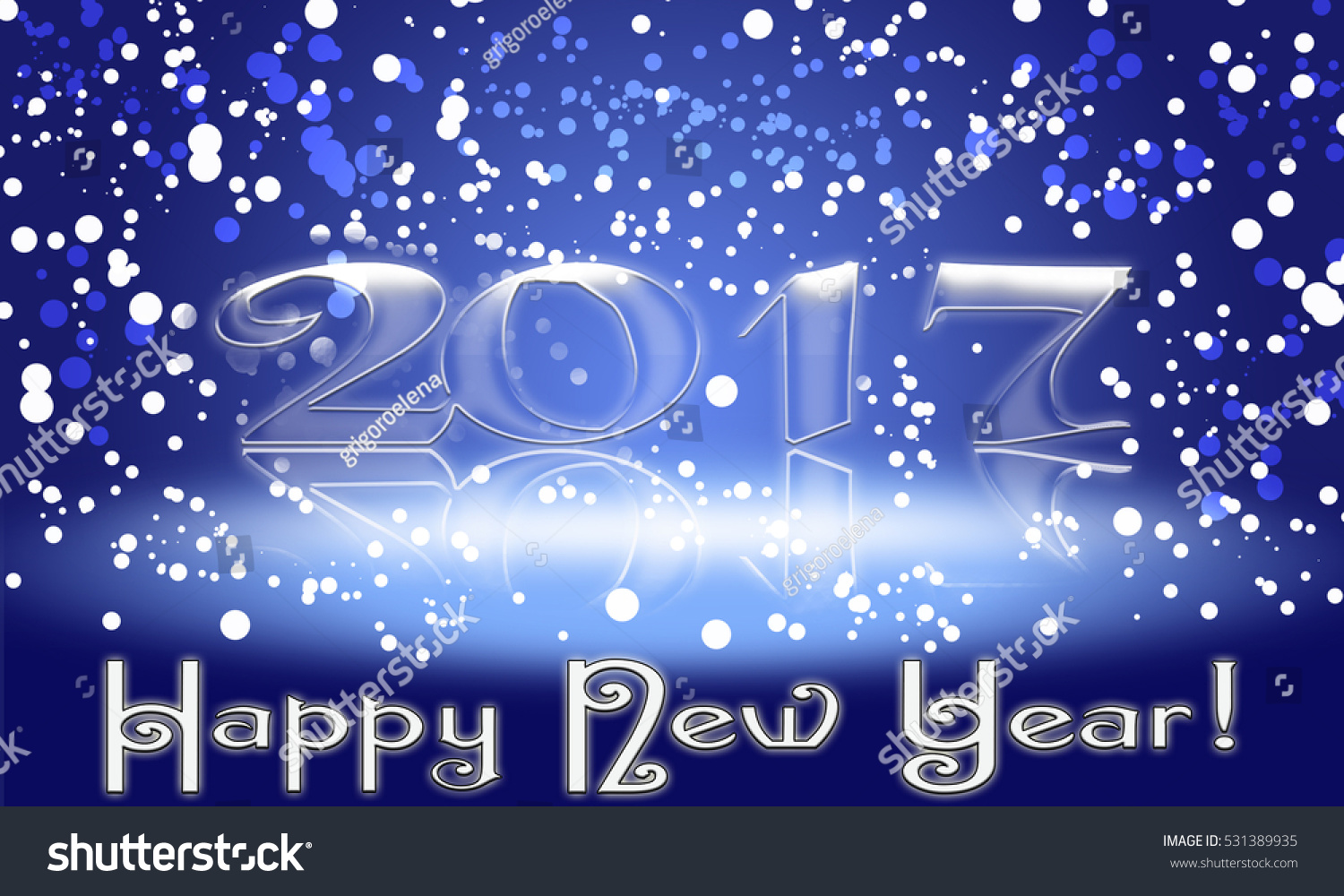 Happy New Year 2017 text design.  illustration with a white  and blue numbers #531389935
