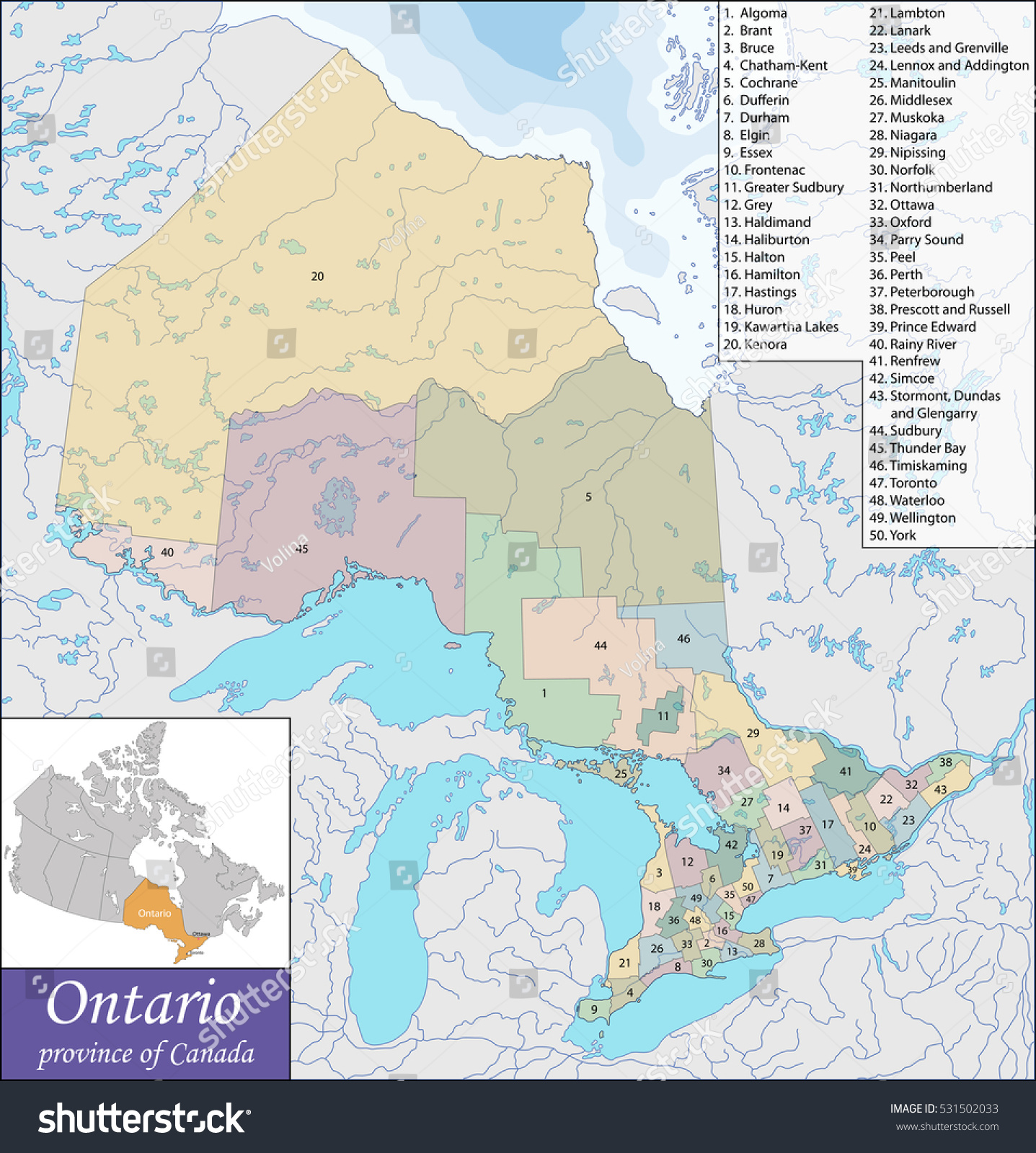 Map of Ontario - Royalty Free Stock Vector 531502033 - Avopix.com