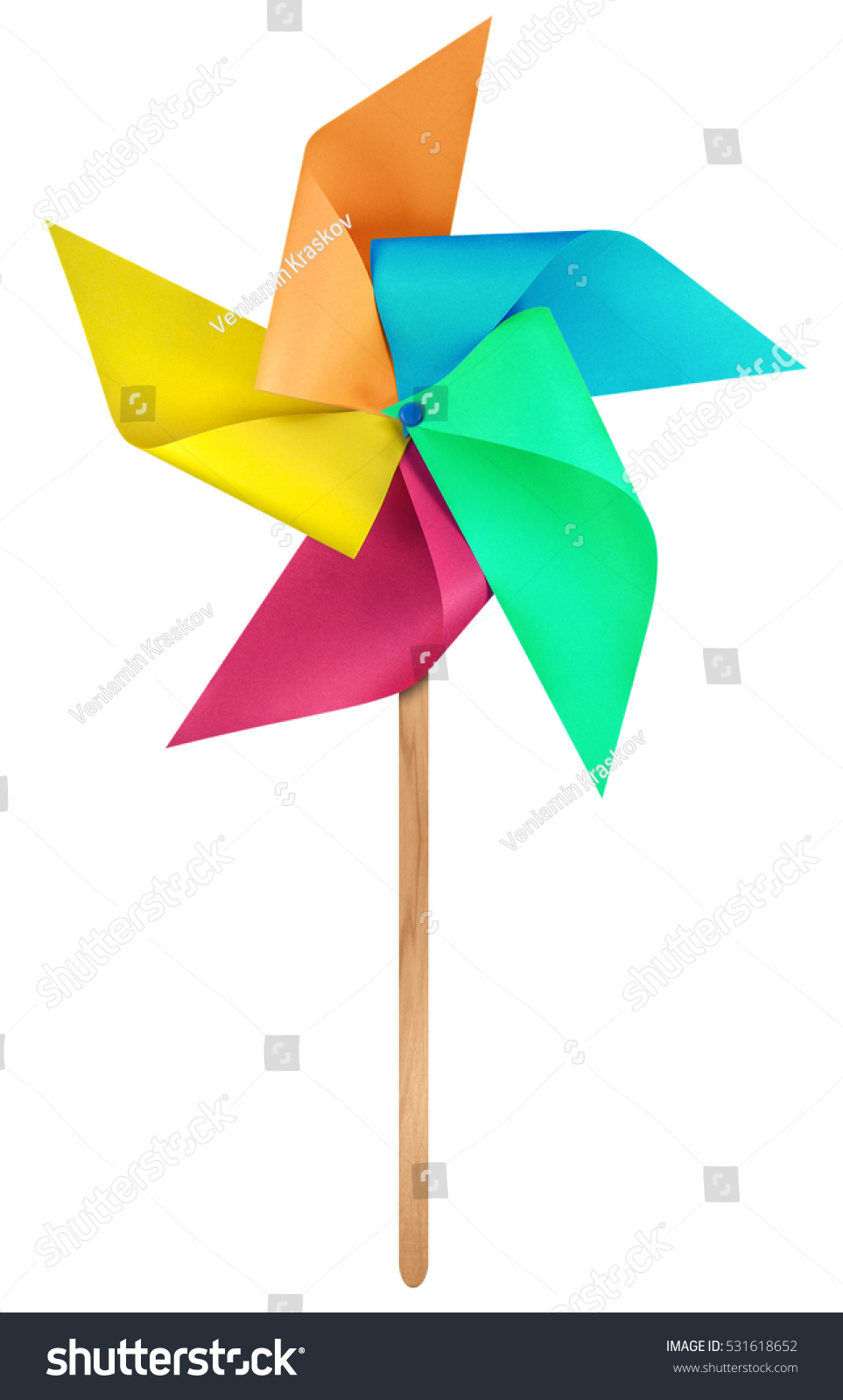 Colorful paper windmill pinwheel isolated on white with Clipping Path #531618652