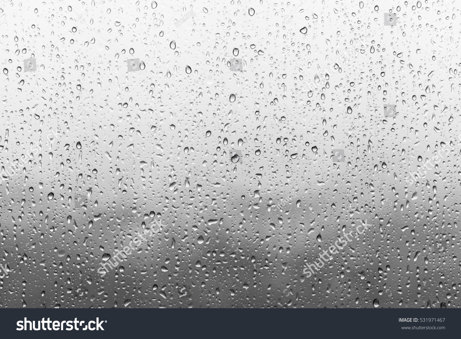 Rain drops on window glasses surface with cloudy background . Natural Pattern of raindrops isolated on cloudy background. #531971467