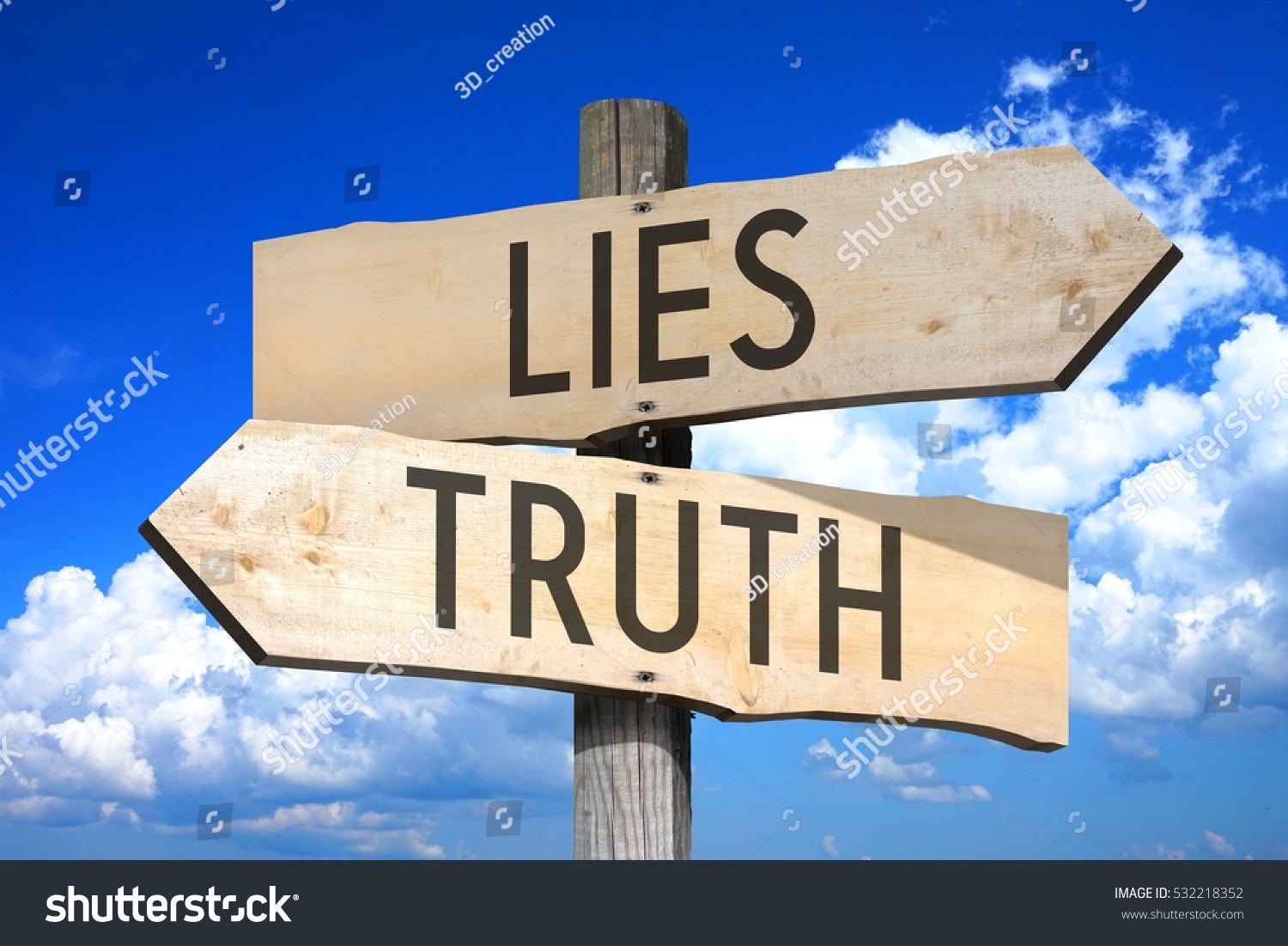 Lies, truth - wooden signpost #532218352