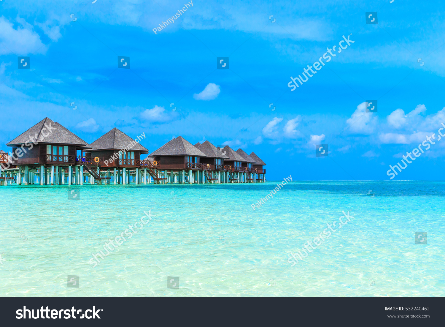  beach with water bungalows at Maldives

 #532240462