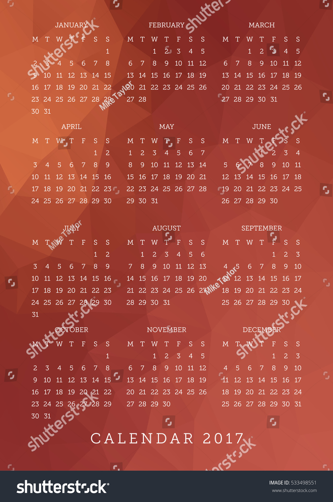 Vector 2017 Calendar Template - Royalty Free Stock Vector 533498551 