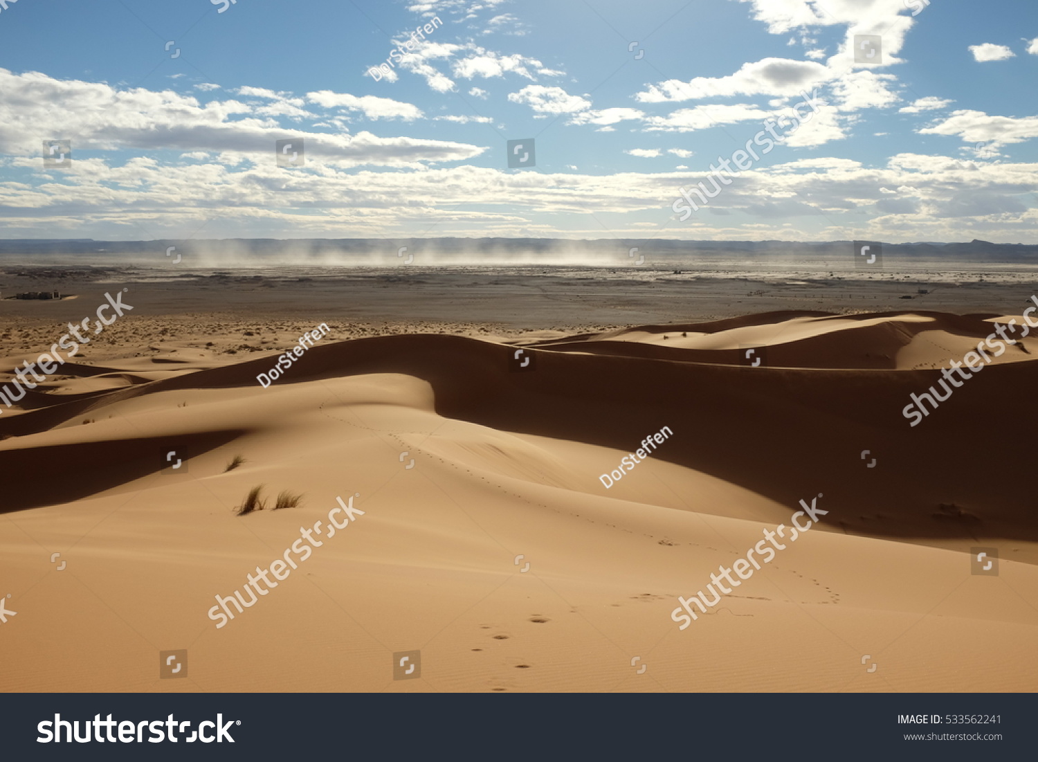 Dune Landscape of Sahara Desert with Dust Storm in the Distance
 #533562241