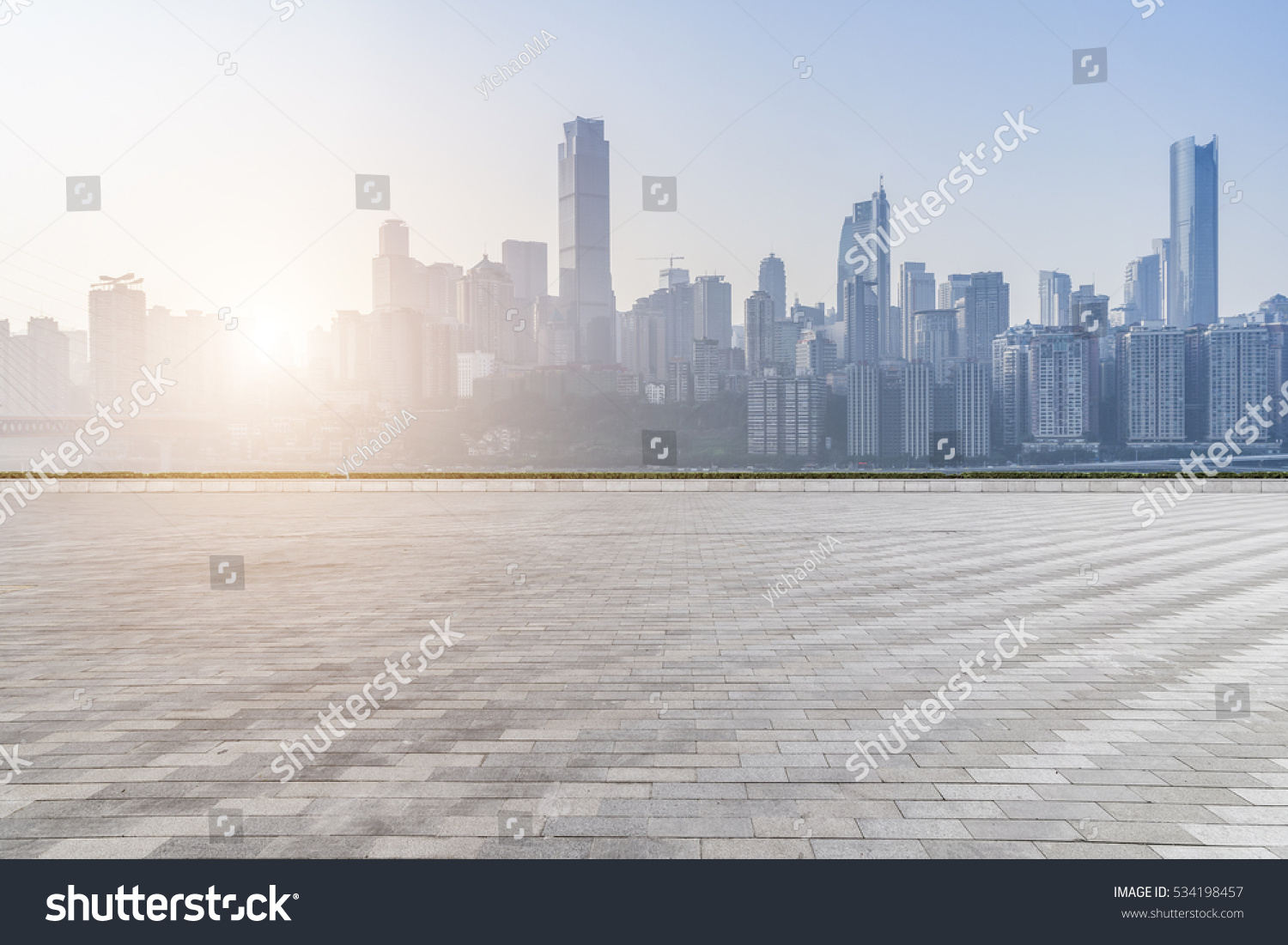 cityscape and skyline of chongqing in cloud sky on view from empty floor #534198457
