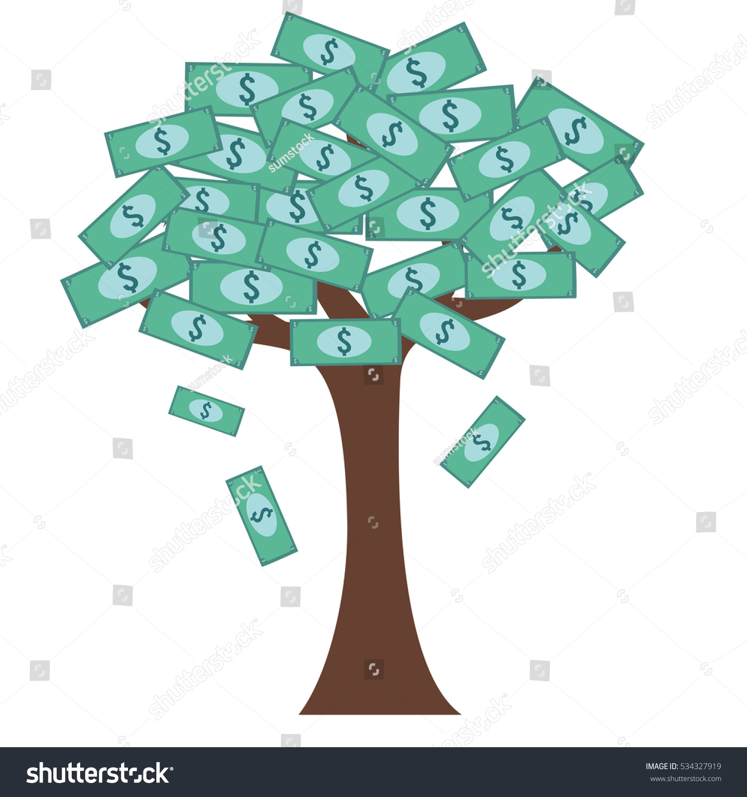 Tree With Dollar Bills For Leaves Royalty Free Stock Vector 534327919