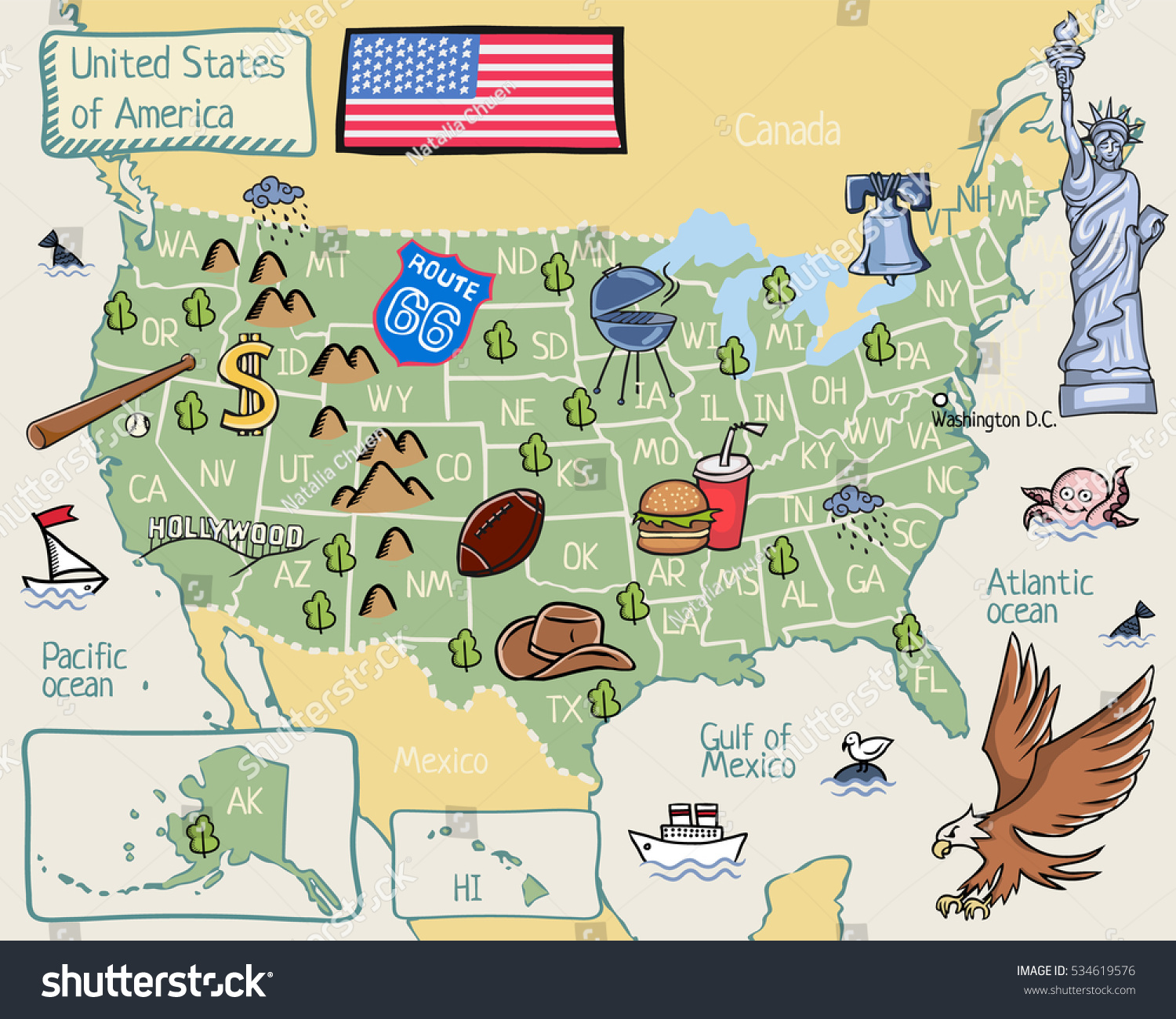 Cartoon Map Of United States Of America Royalty Free Stock Photo