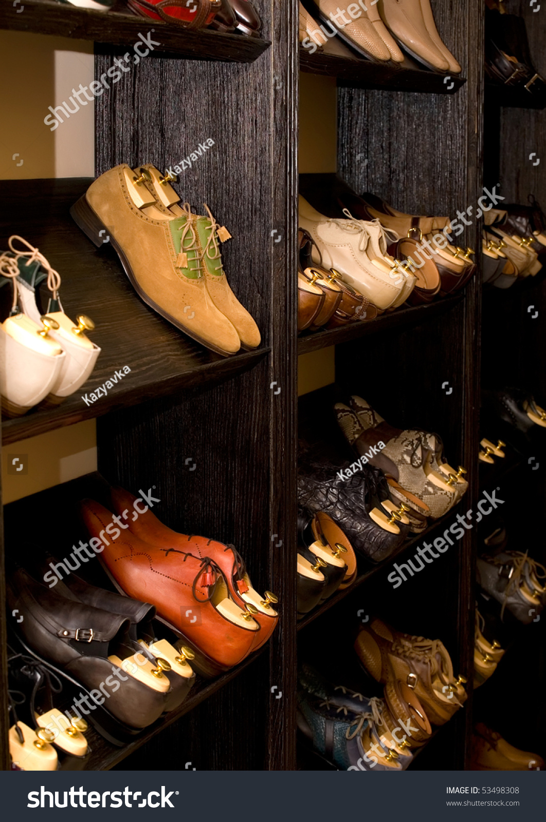 Men`s italian designer leather shoes on a menswear store. #53498308