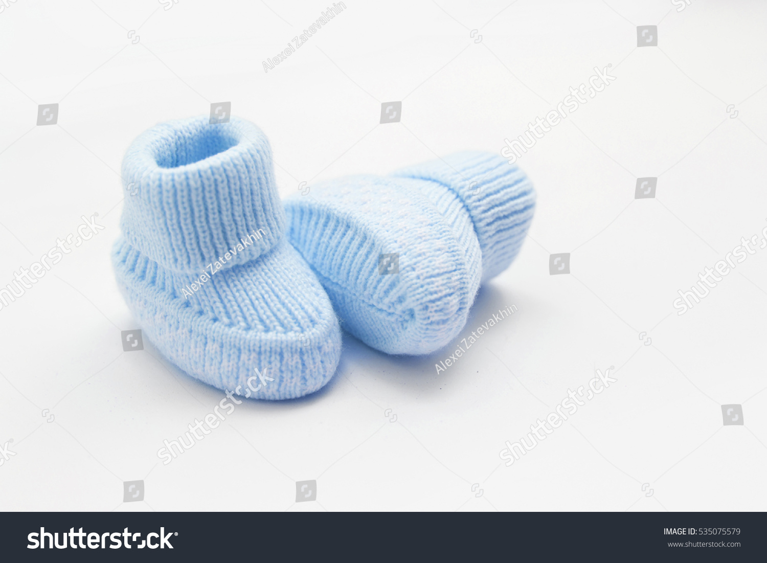 Waiting baby, baby shower. Blue newborn shoes #535075579