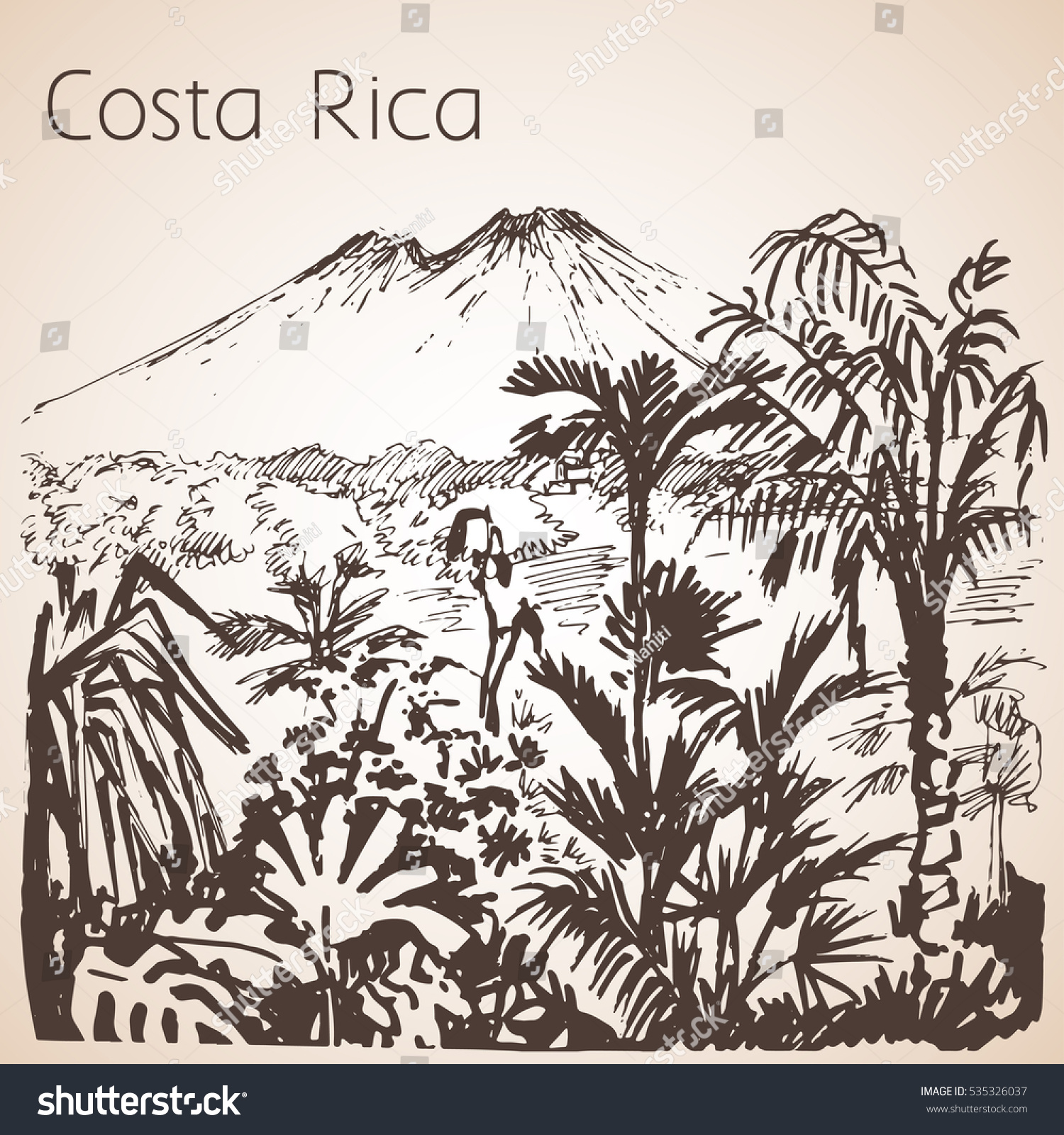 Costa Rica Hand Drawn Landscape Sketch Royalty Free Stock Vector 7469