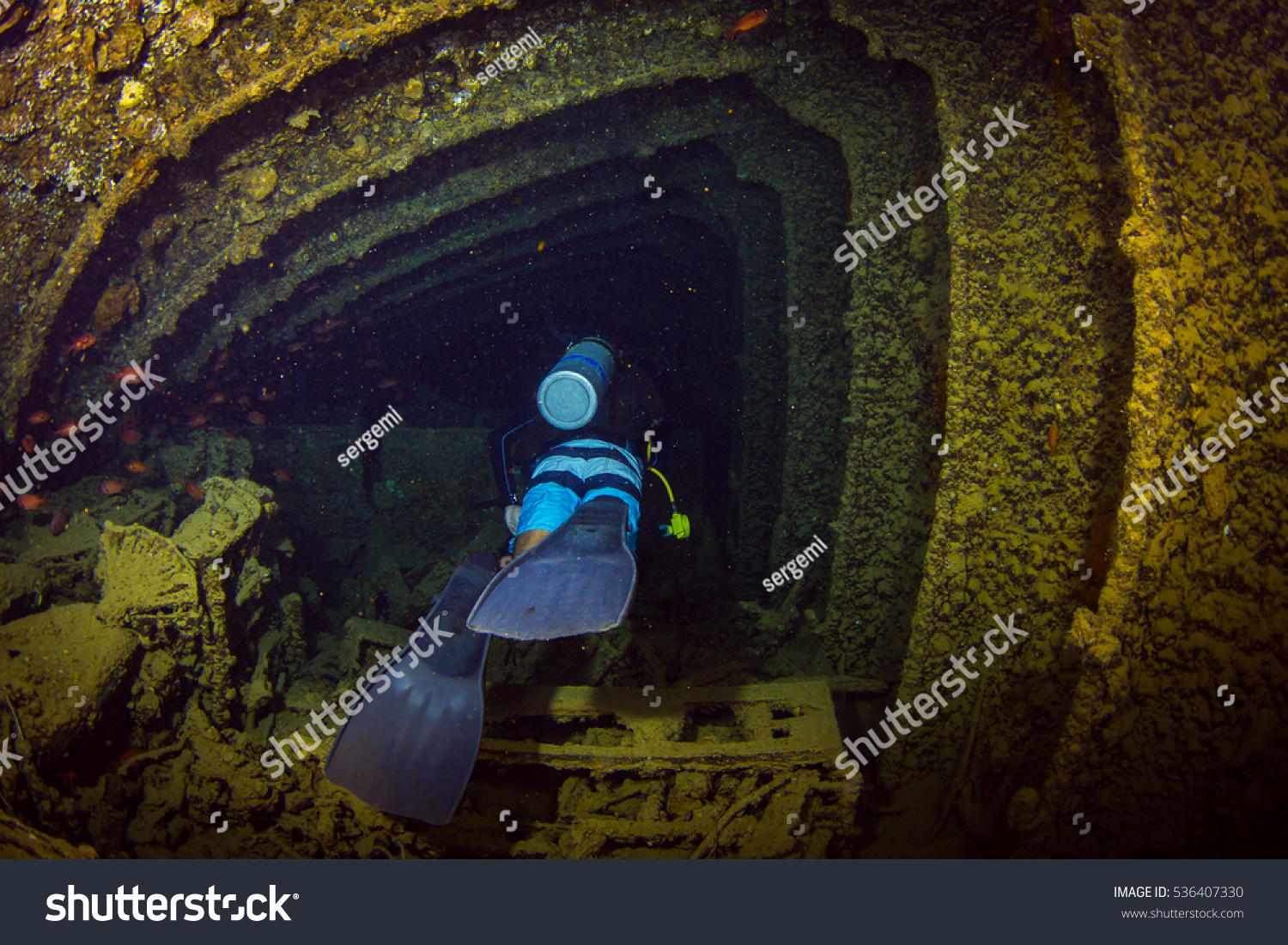 Diver on British military transport ship sunk during World War II #536407330