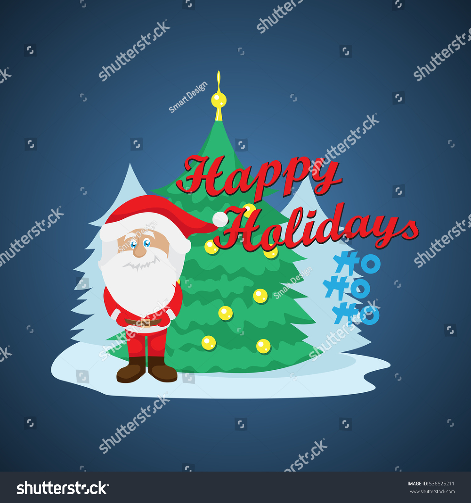 Santa Claus Greeting Card - Isolated On Blue Background, Vector Illustration, Graphic Design. Concept For Web, Websites and Print Material. Template For Social Media Network, Newsletter And Ads #536625211
