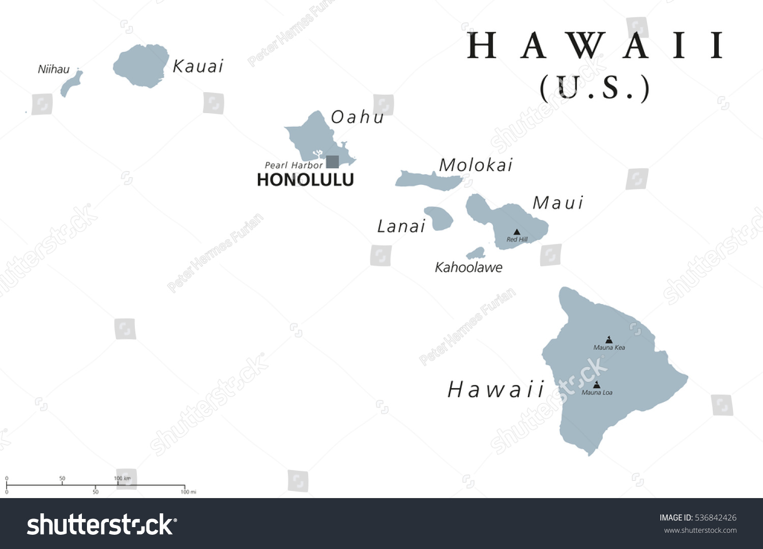 Hawaii political map with capital Honolulu. - Royalty Free Stock Vector ...