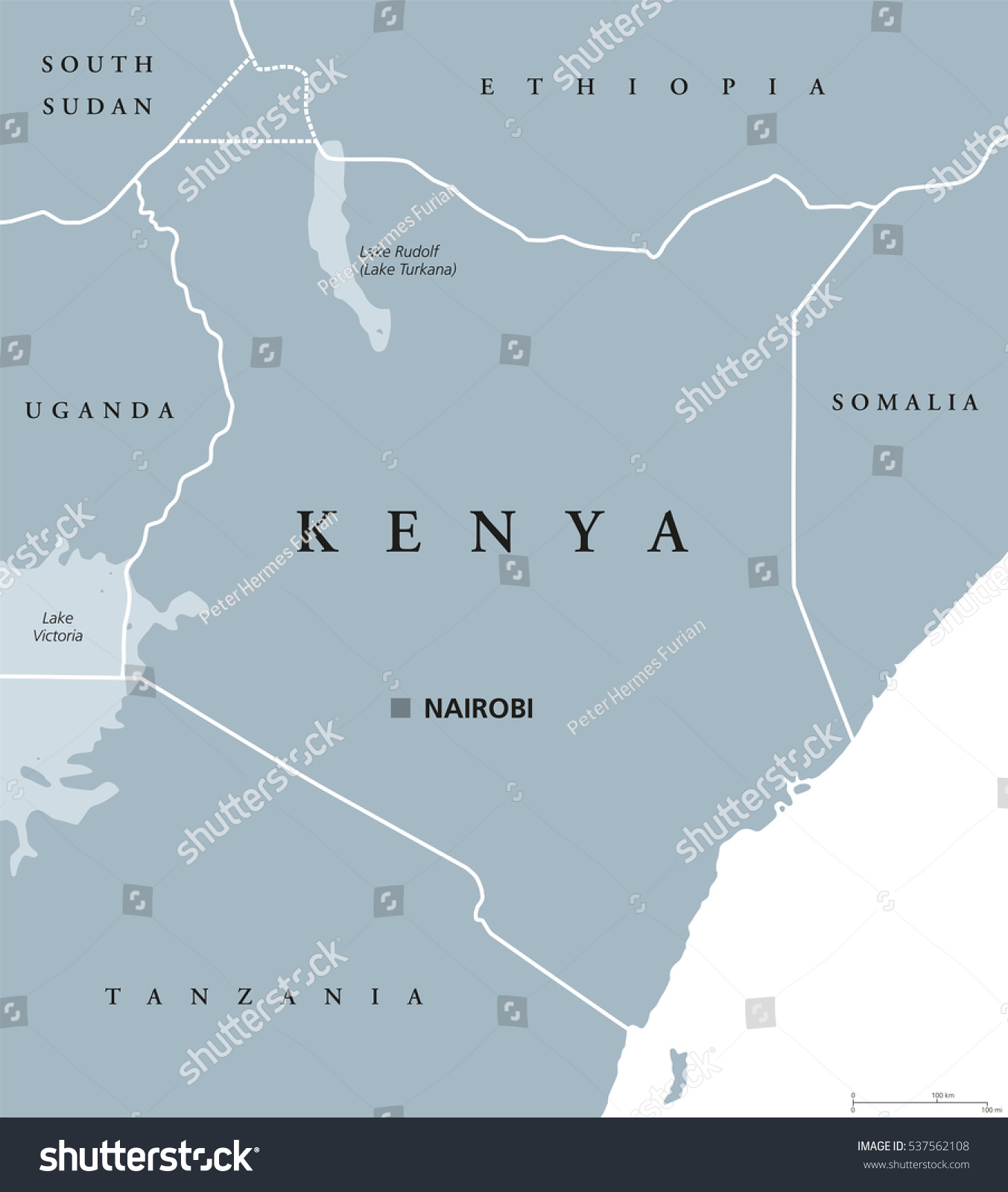 Kenya political map with capital Nairobi. - Royalty Free Stock Vector ...