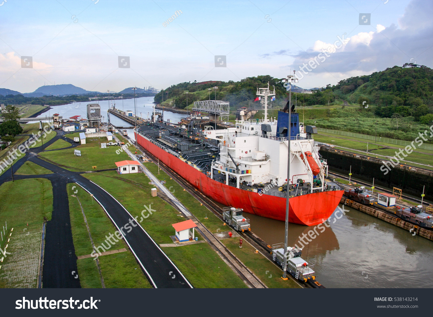 The Panama Canal is an artificial 48-mile (77 km) waterway in Panama that connects the Atlantic Ocean with the Pacific Ocean. #538143214