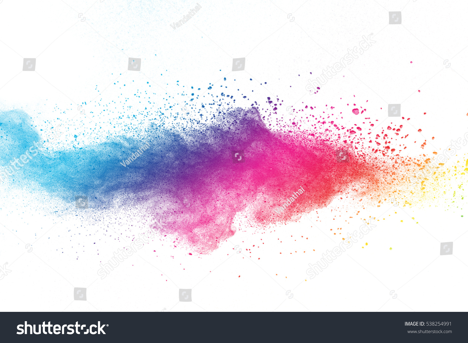 Launched colorful dust, isolated on white background #538254991