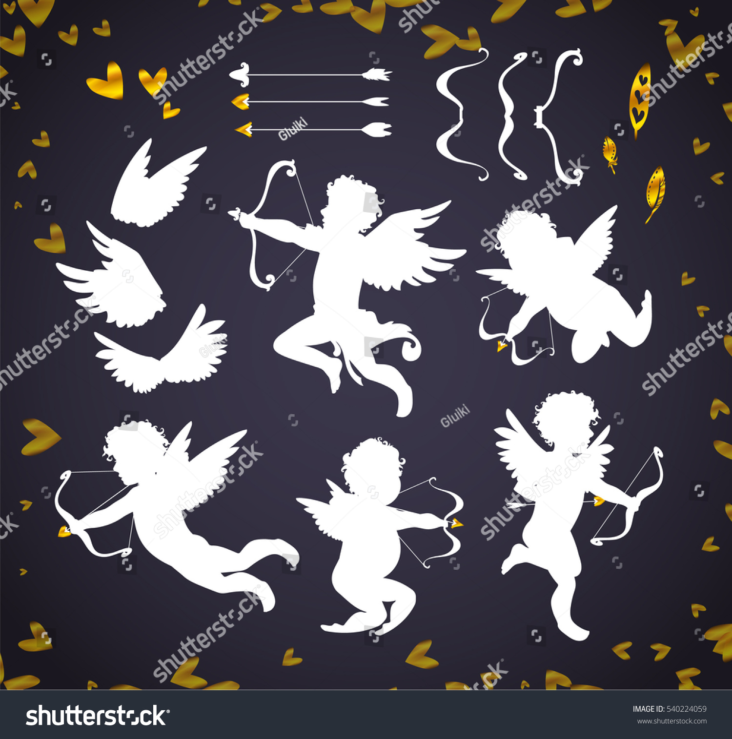 Cute Cupids And Amour Angels With Hearts Arrows Royalty Free Stock Vector 540224059 