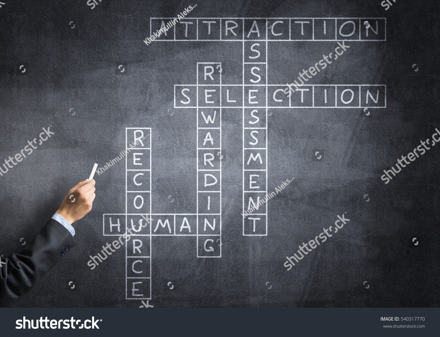Business concept with crossword drawn with chalk on blackboard #540317770