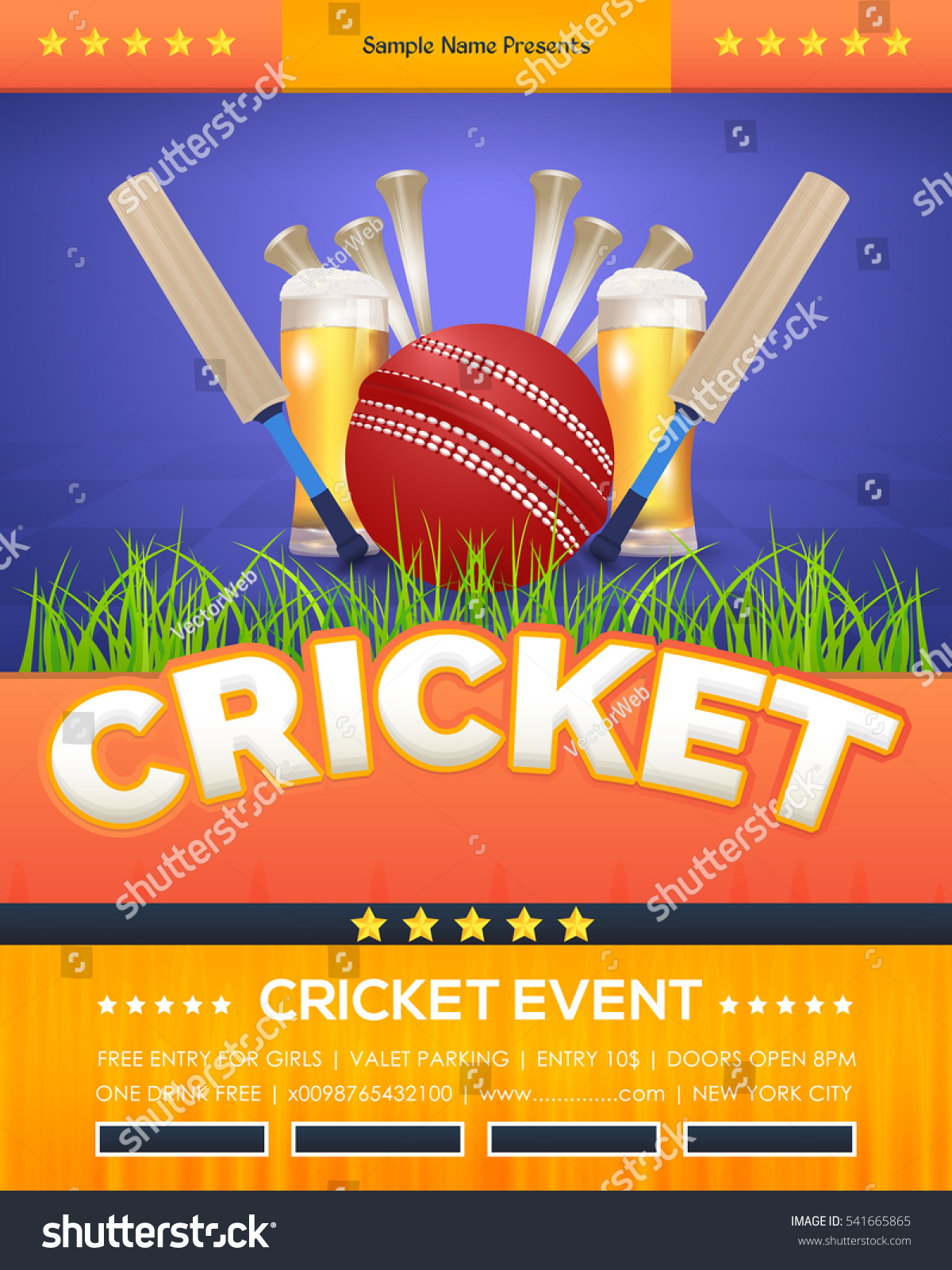 Vector Cricket Poster Event Info Postcard Design - Royalty Free Stock ...