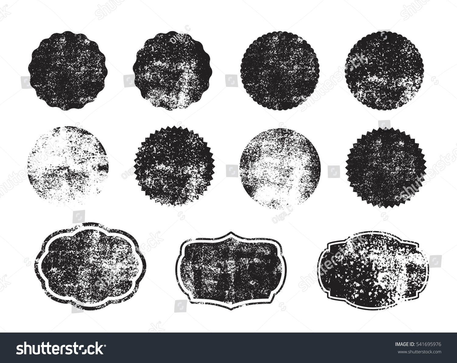 Collection of grunge circle shapes. Design elements for logo, branding, label. Old, dirty forms, frames. #541695976