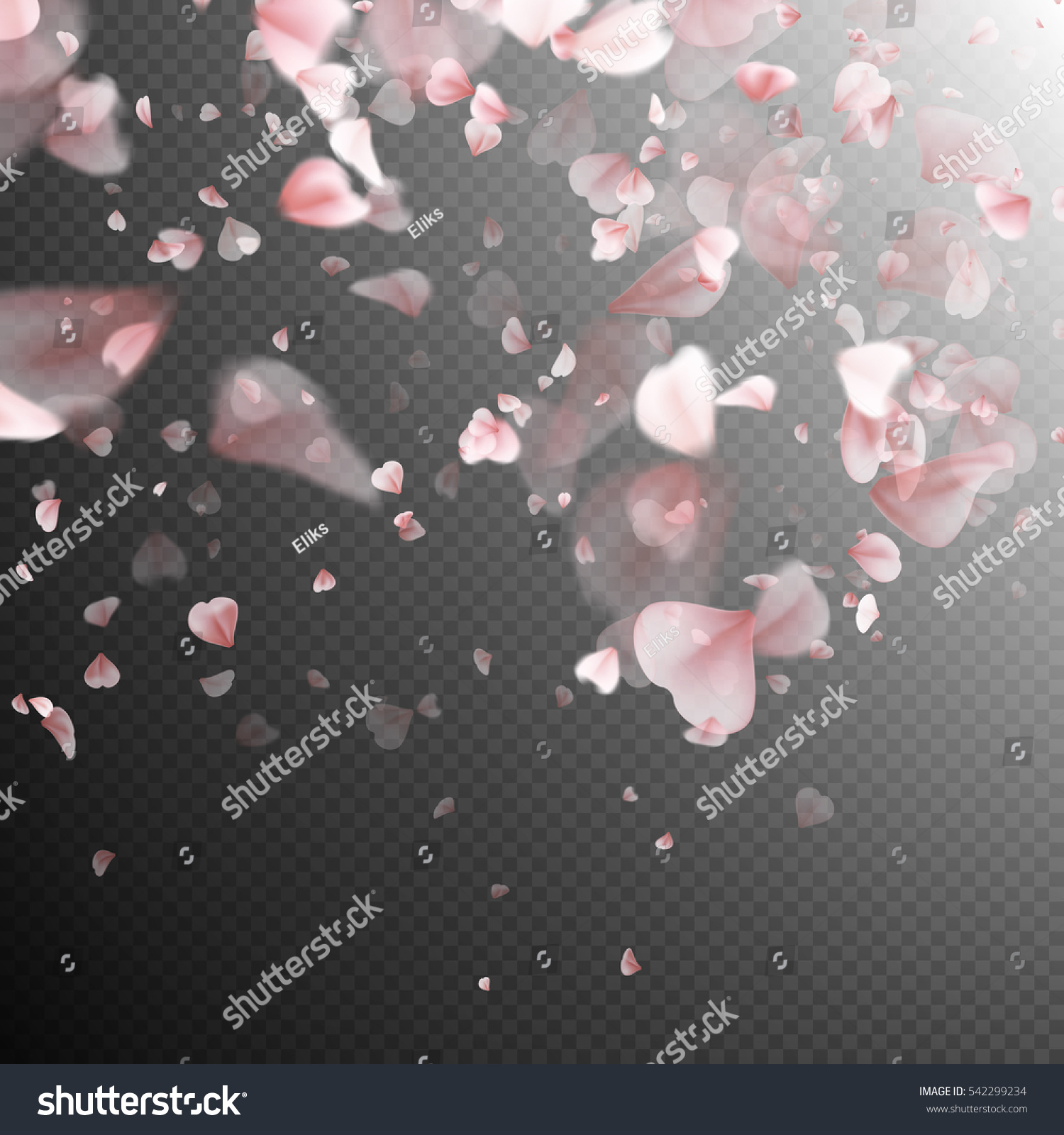 Pink sakura petals background. A lot of falling petals on transparent background. EPS 10 vector file included #542299234
